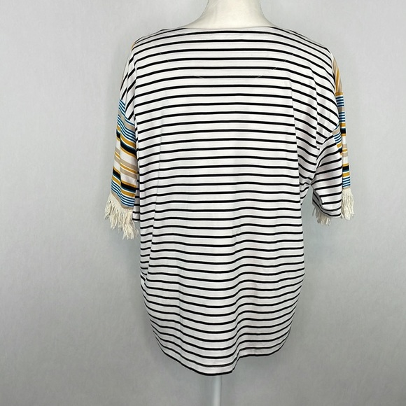 Zara Striped Fringe Short Sleeve T-Shirt. Size Large. - Picture 7 of 12